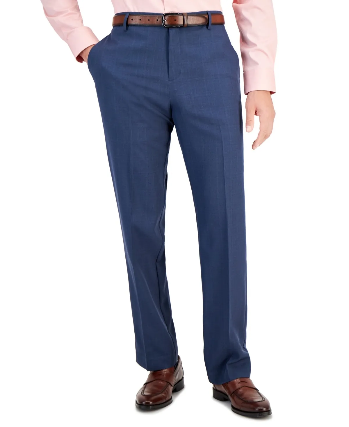 Perry Ellis Portfolio Mens Modern fit Dress Pants 32 / 32 Blue Plaid Stretch