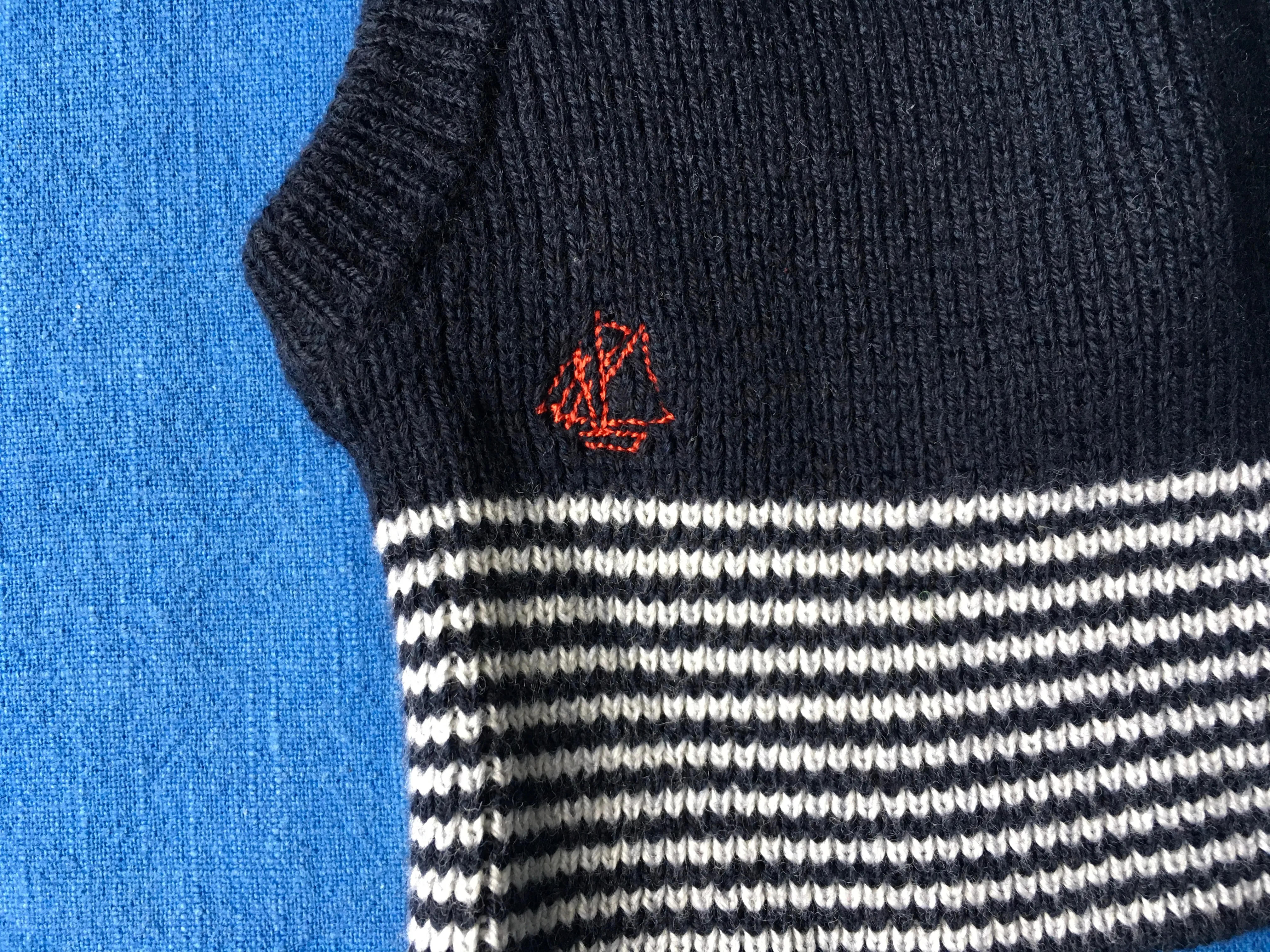 Petit Bateau Boy's navy blue milleraies balaclava knit hat Children