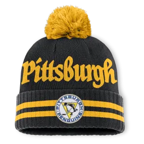 Pittsburgh Penguins Fanatics Heritage Blind Side Cuff Knit Toque with Pom - Black/Yellow