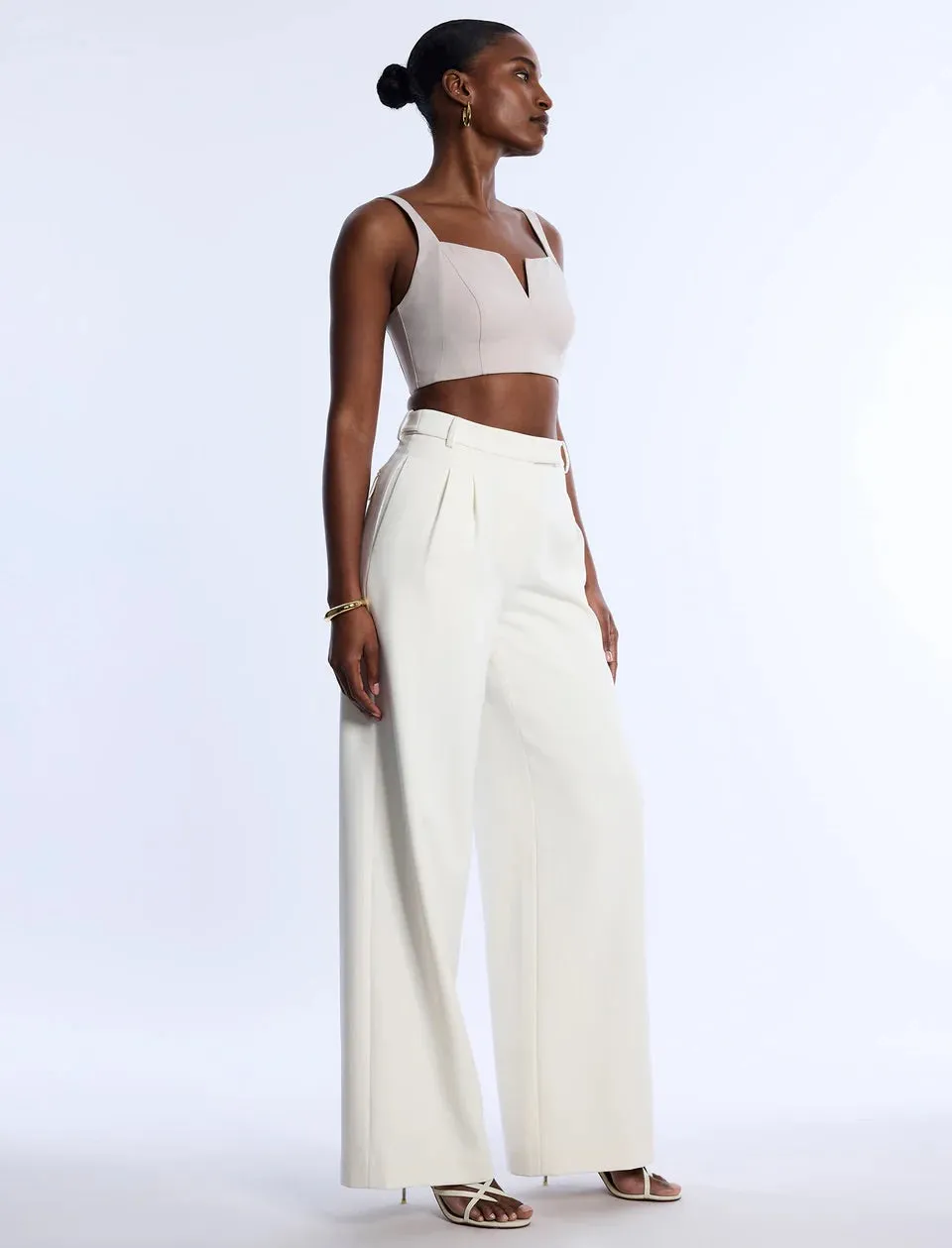 Pleat Front Wide Leg Pant
