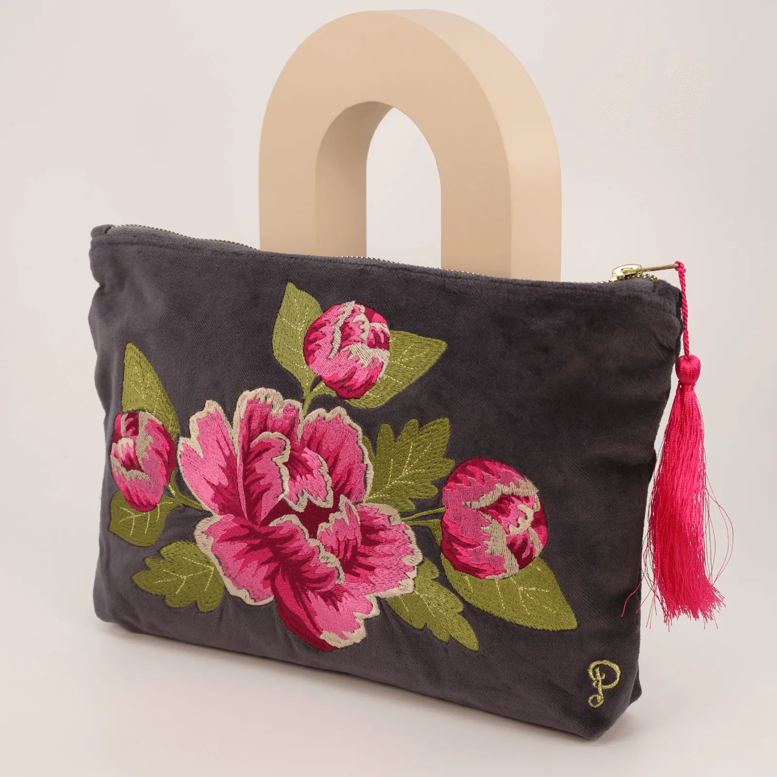 Powder Peony Velvet Zip Pouch