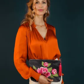 Powder Peony Velvet Zip Pouch