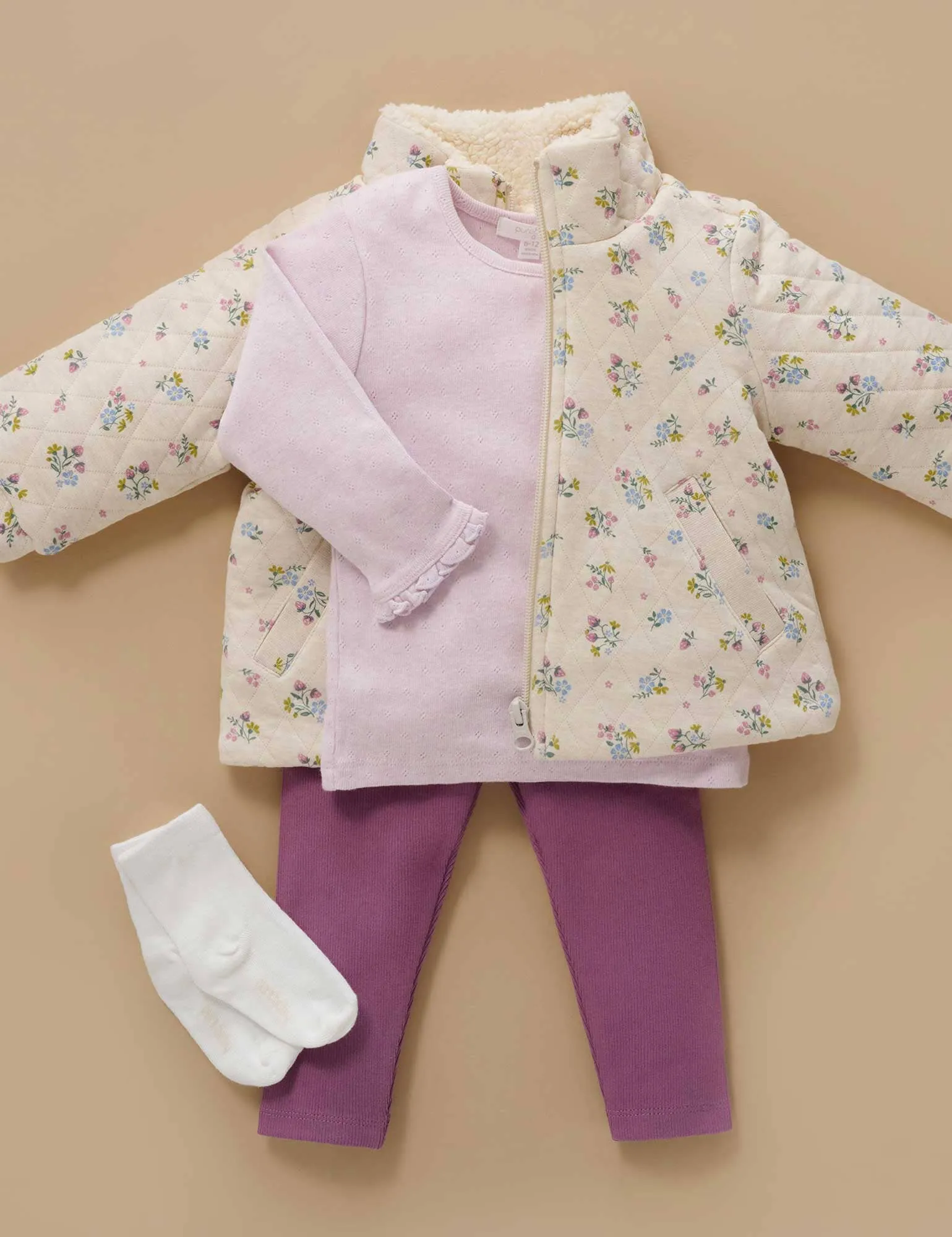 Purebaby - Quilted Jacket | Wheat Strawberry Blossom
