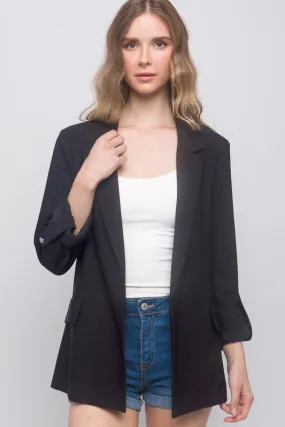 "Office Attire" Light Weight Black Blazer w/ Cuffed Sleeves