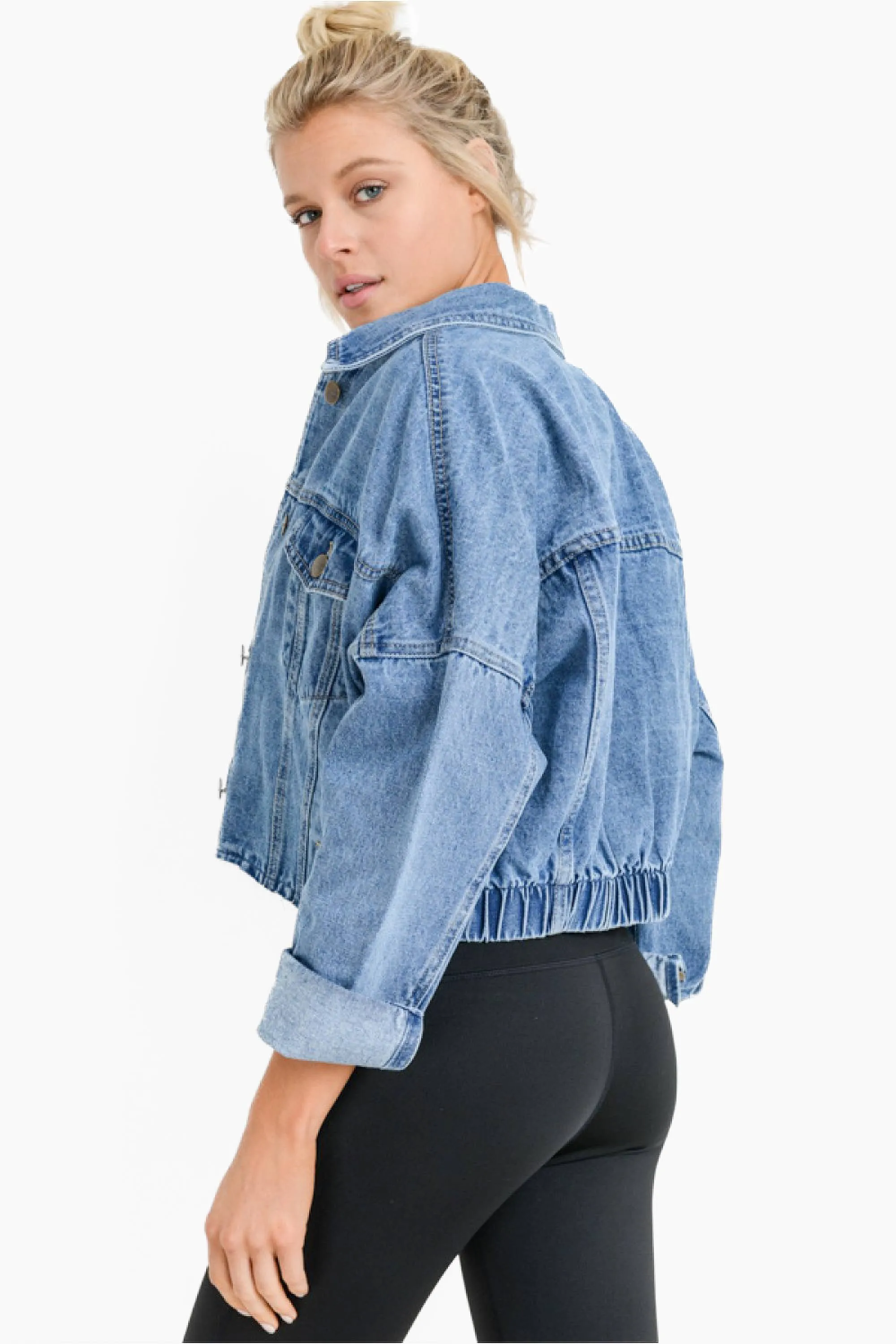 Raw & Ribbed Crop Denim Jacket