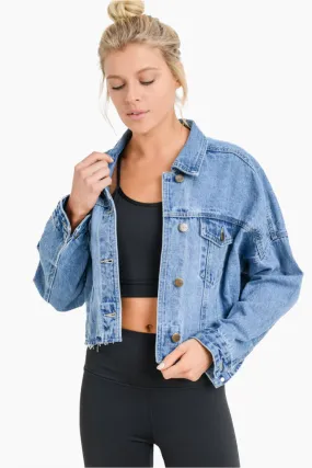 Raw & Ribbed Crop Denim Jacket