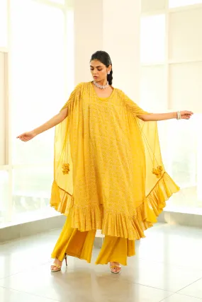 Rhyah - Canary Yellow Geometric Printed Kaftan Set