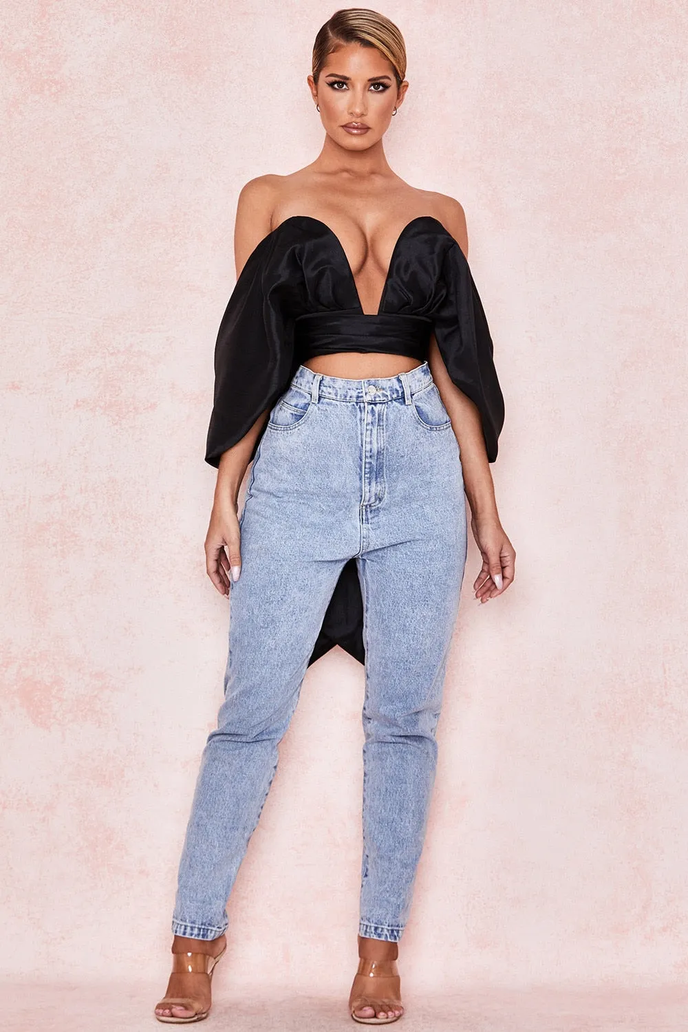 Satin Deep V Off Shoulder Backless Women Crop Top