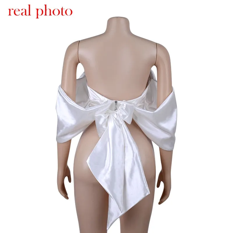 Satin Deep V Off Shoulder Backless Women Crop Top