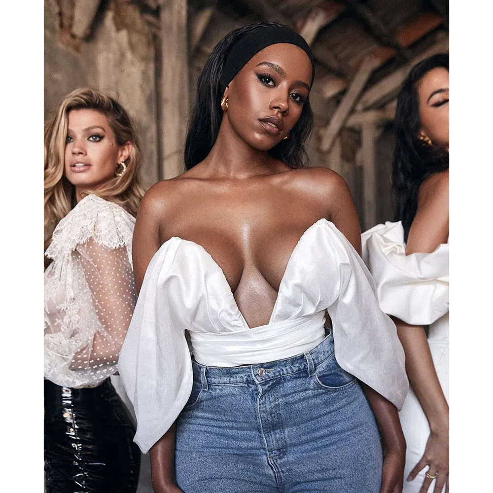 Satin Deep V Off Shoulder Backless Women Crop Top