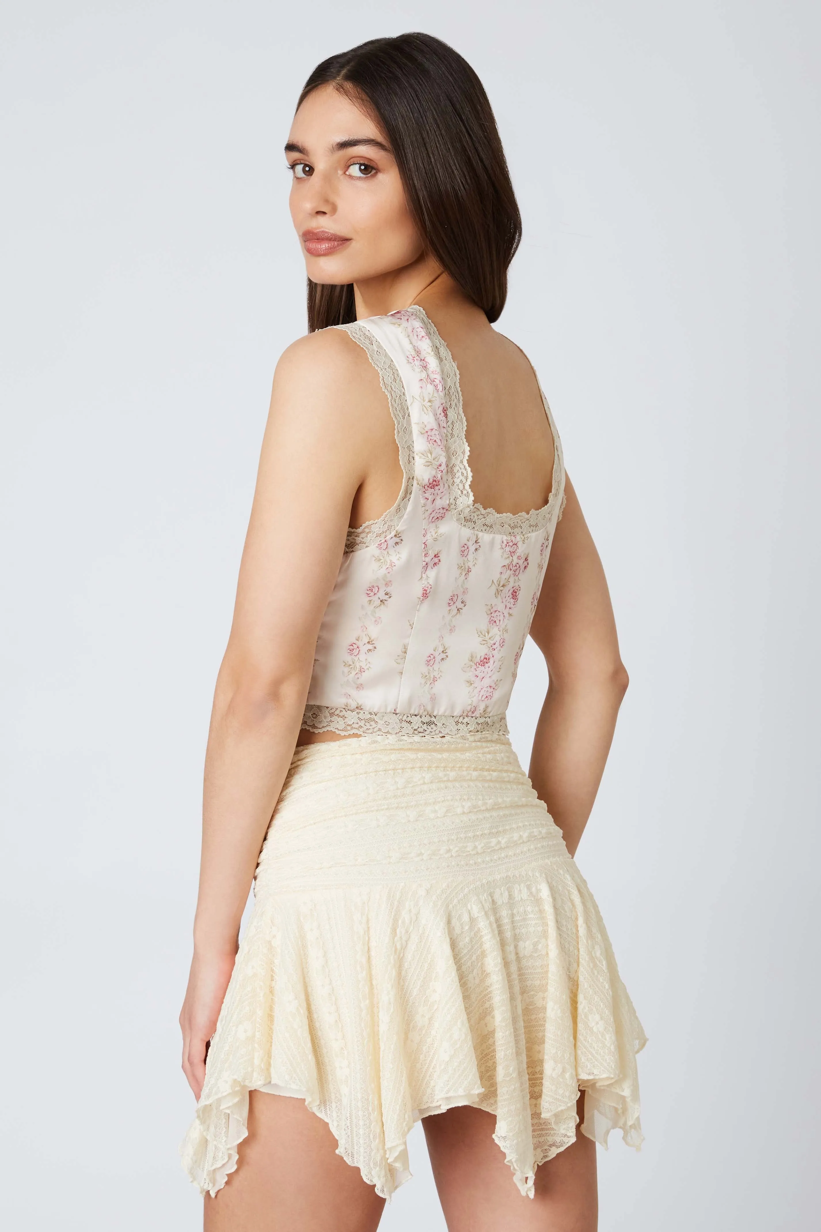 Satin Floral Print Tie Up Top