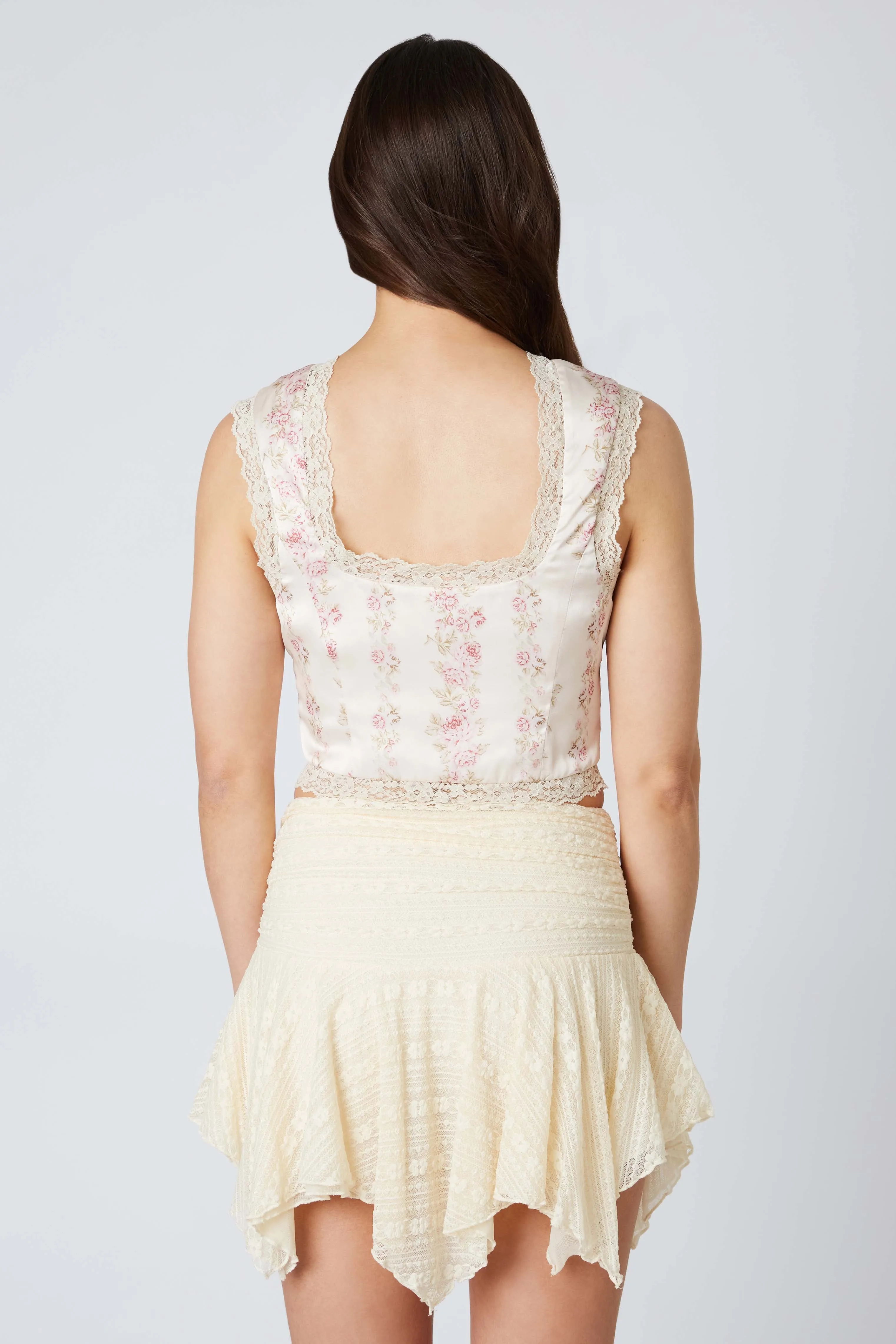 Satin Floral Print Tie Up Top
