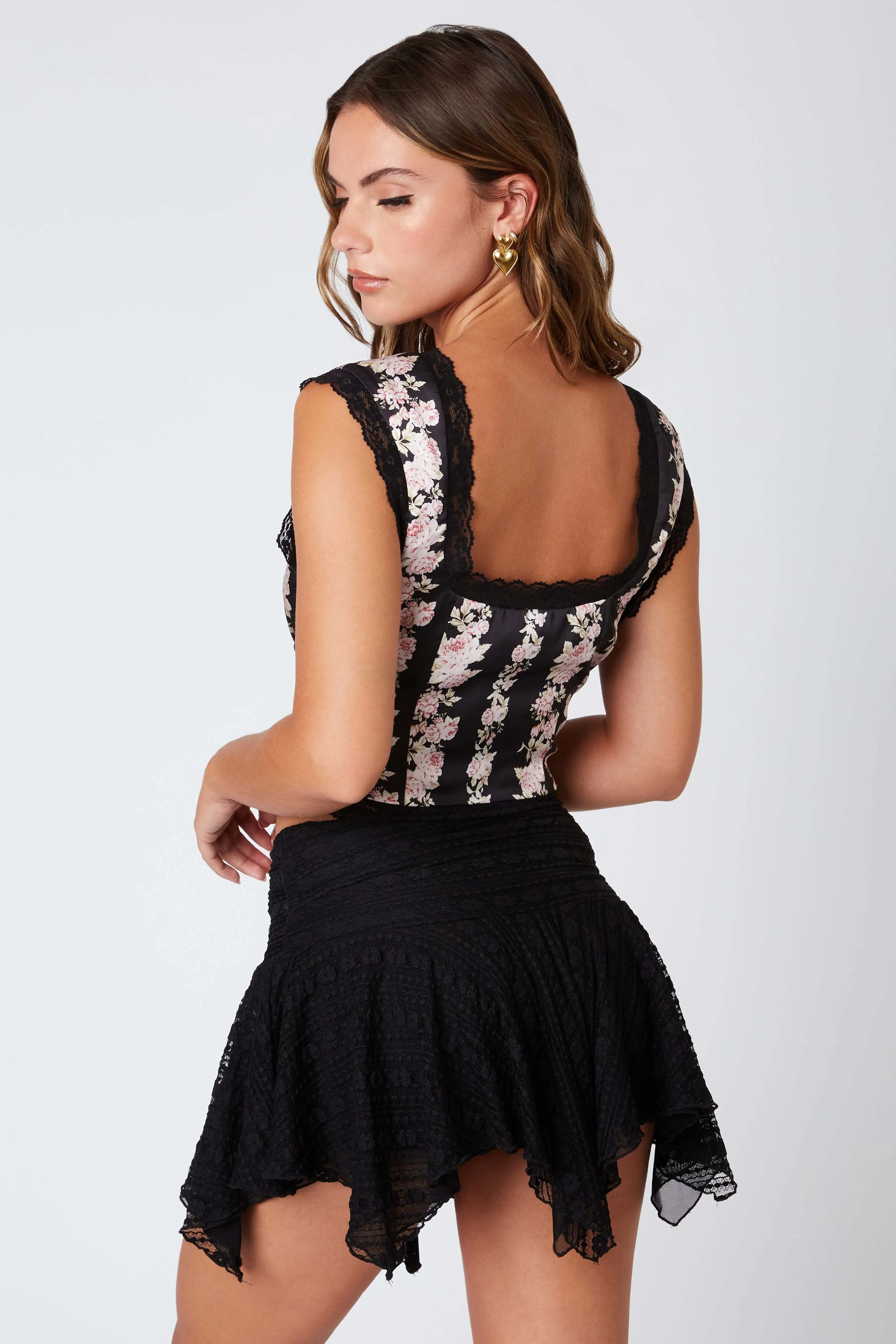 Satin Floral Print Tie Up Top
