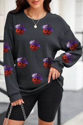 Sequin Pumpkin Long Sleeve Sweatshirt