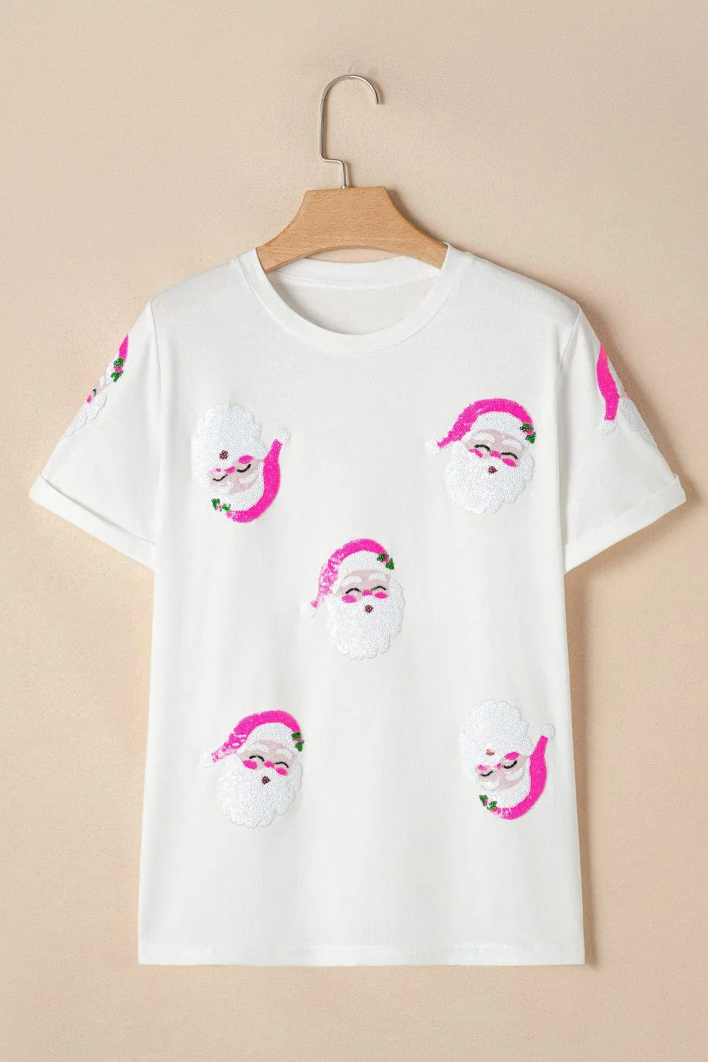 Sequin Santa Tee - Pink