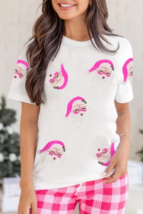 Sequin Santa Tee - Pink