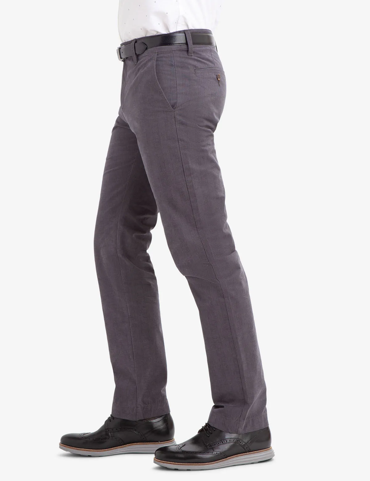 SLIM STRAIGHT PLAID CHINOS