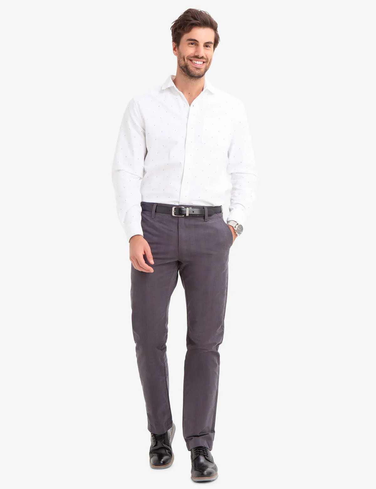 SLIM STRAIGHT PLAID CHINOS