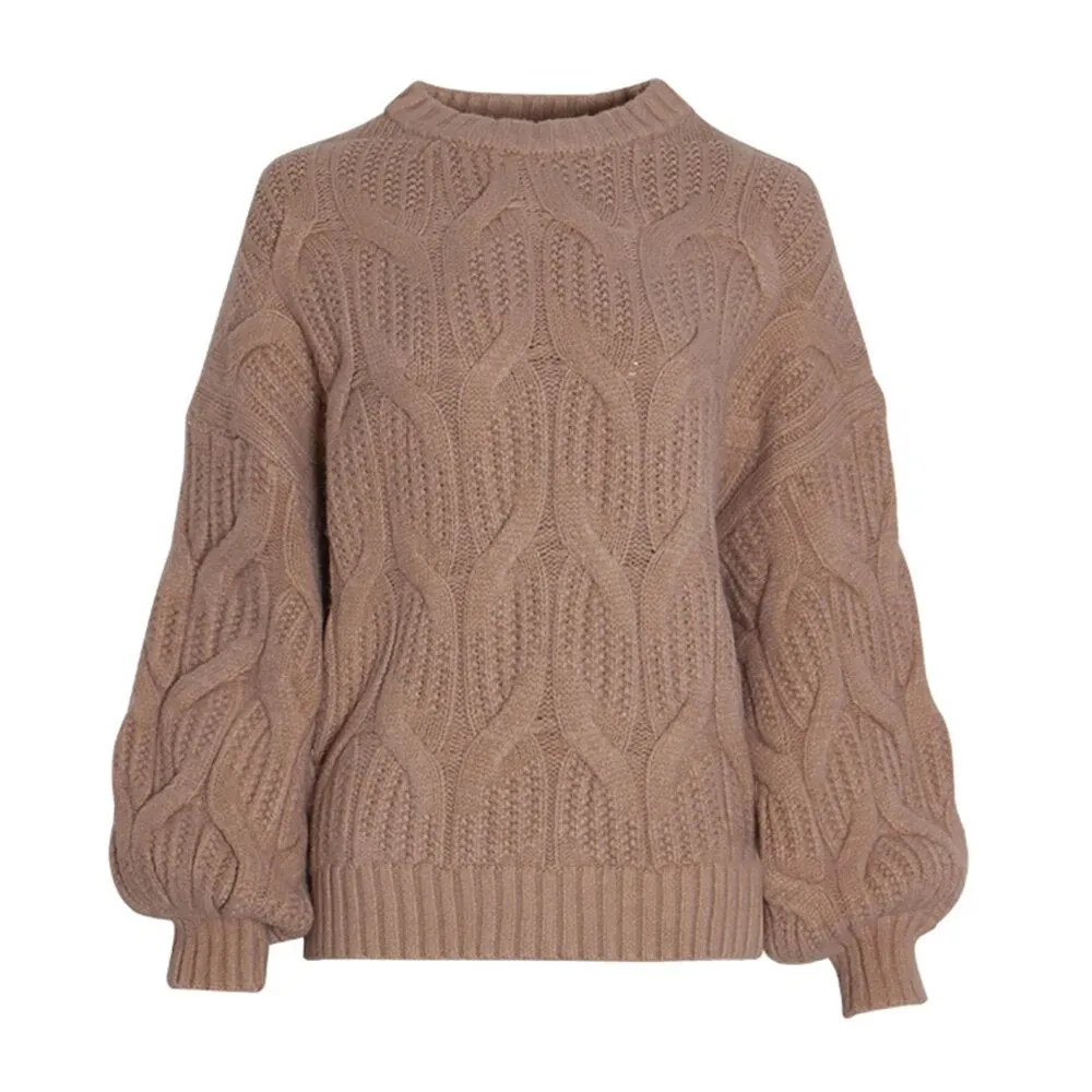 Solid Pullover Knitting Sweaters For Women Round Neck Lantern Sleeve Loose Minimalist Sweater For Women Fashion