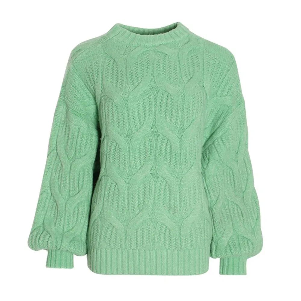 Solid Pullover Knitting Sweaters For Women Round Neck Lantern Sleeve Loose Minimalist Sweater For Women Fashion