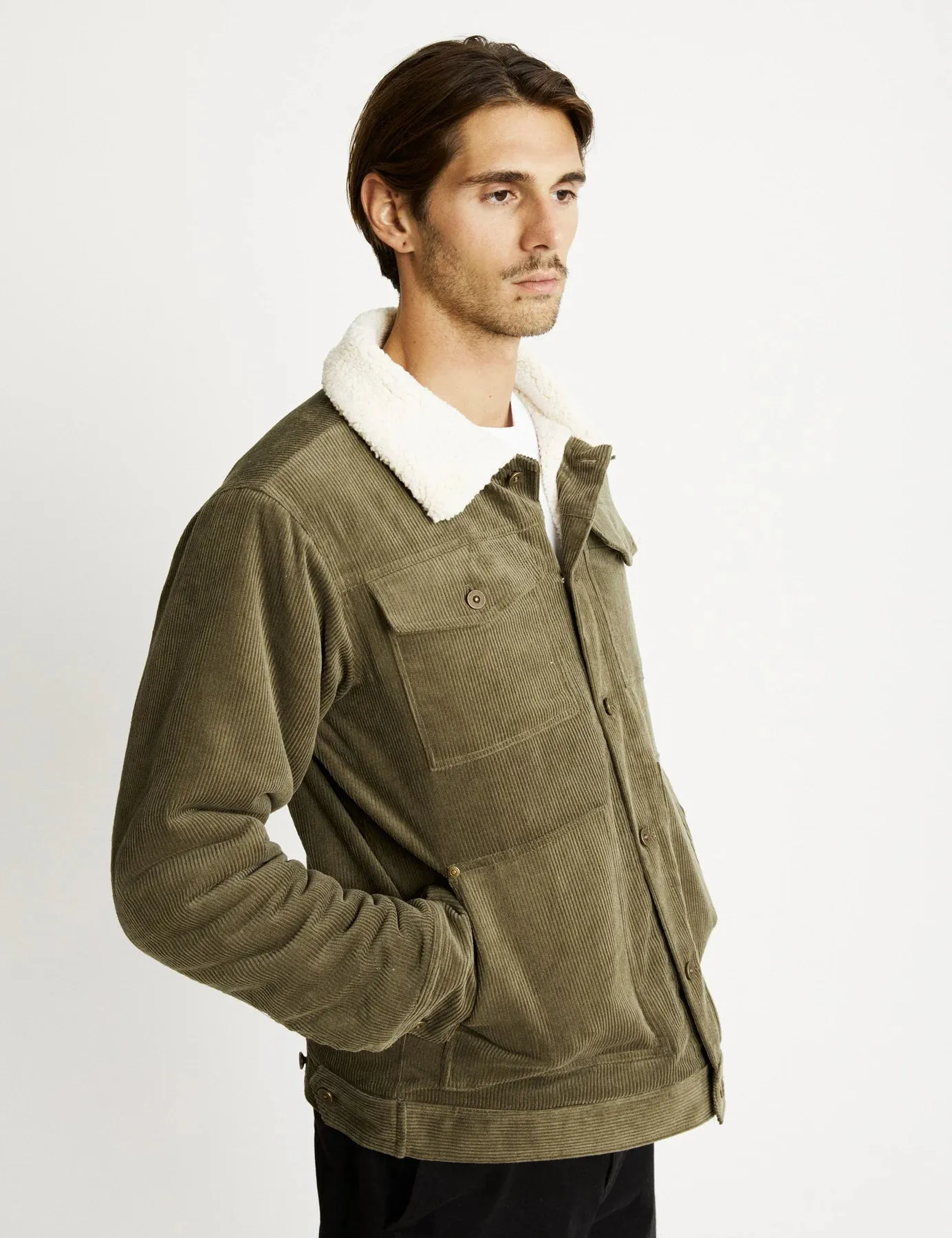 Stockyard Sherpa Jacket Cord - Olive