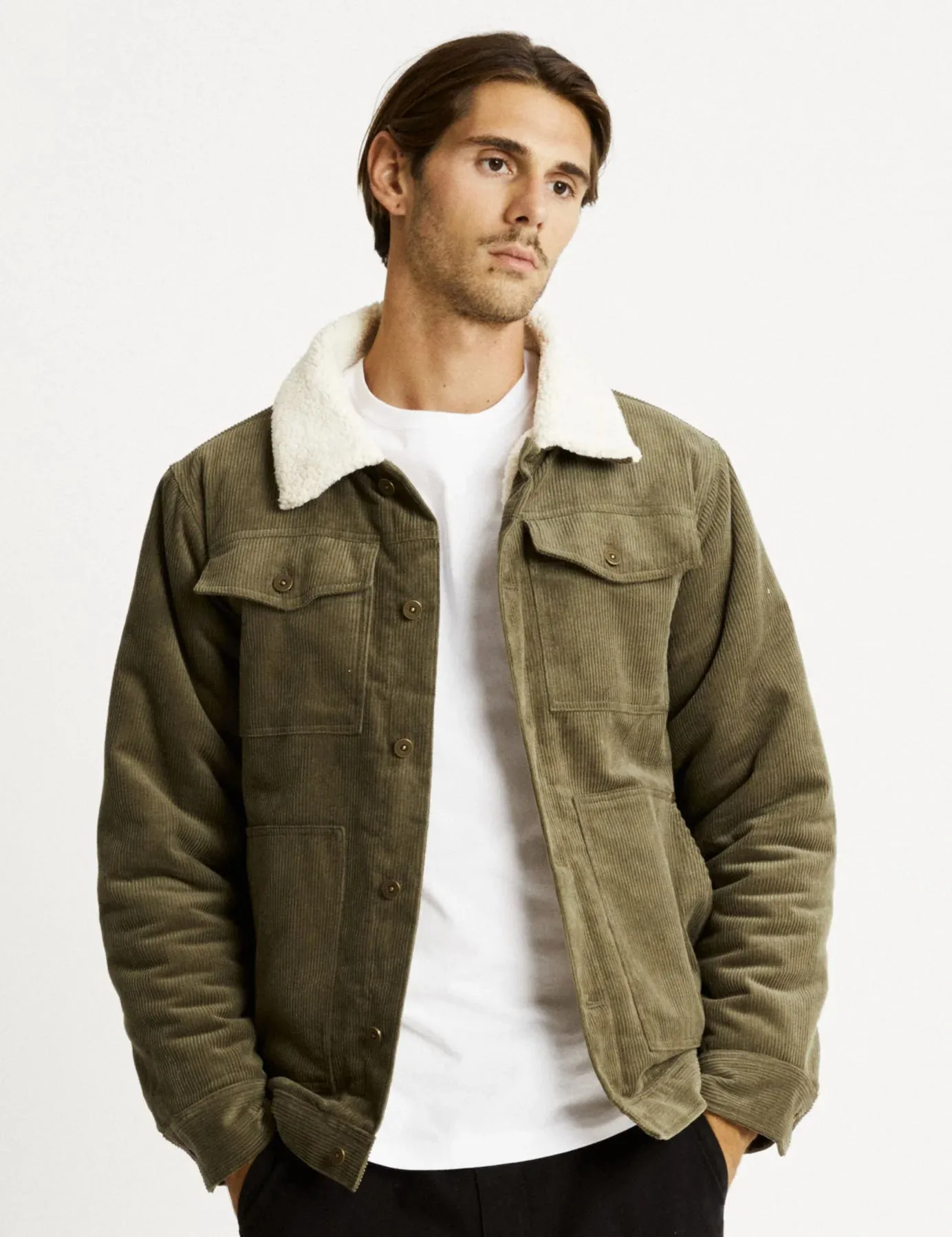 Stockyard Sherpa Jacket Cord - Olive