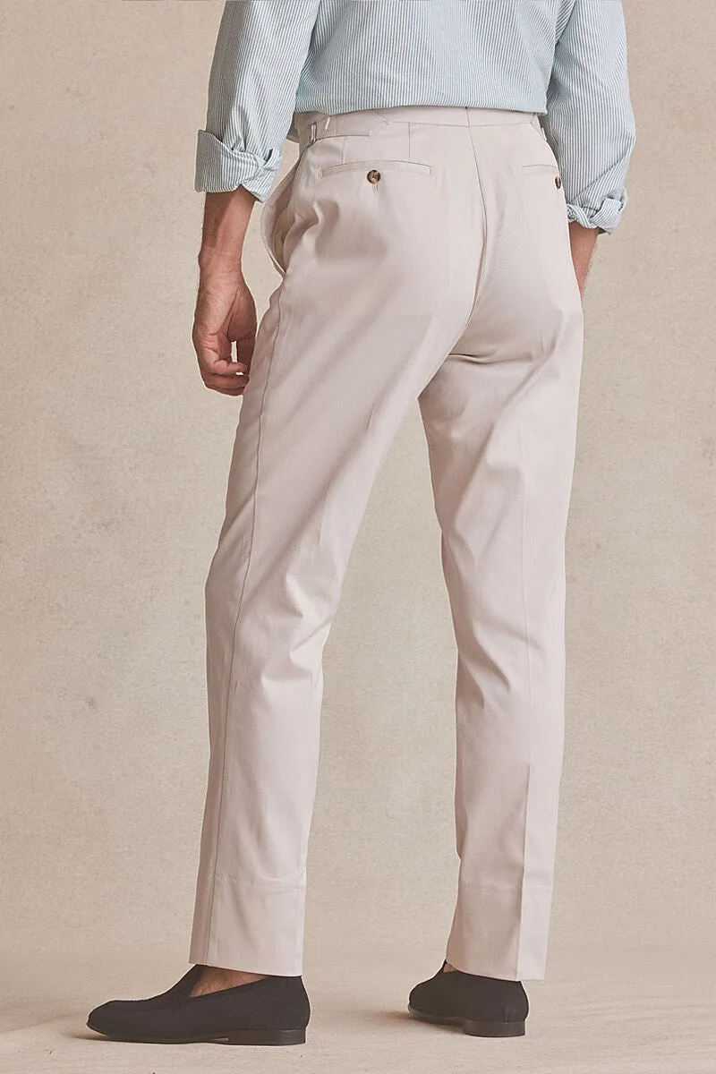 Stone Flat Front Cotton Chinos