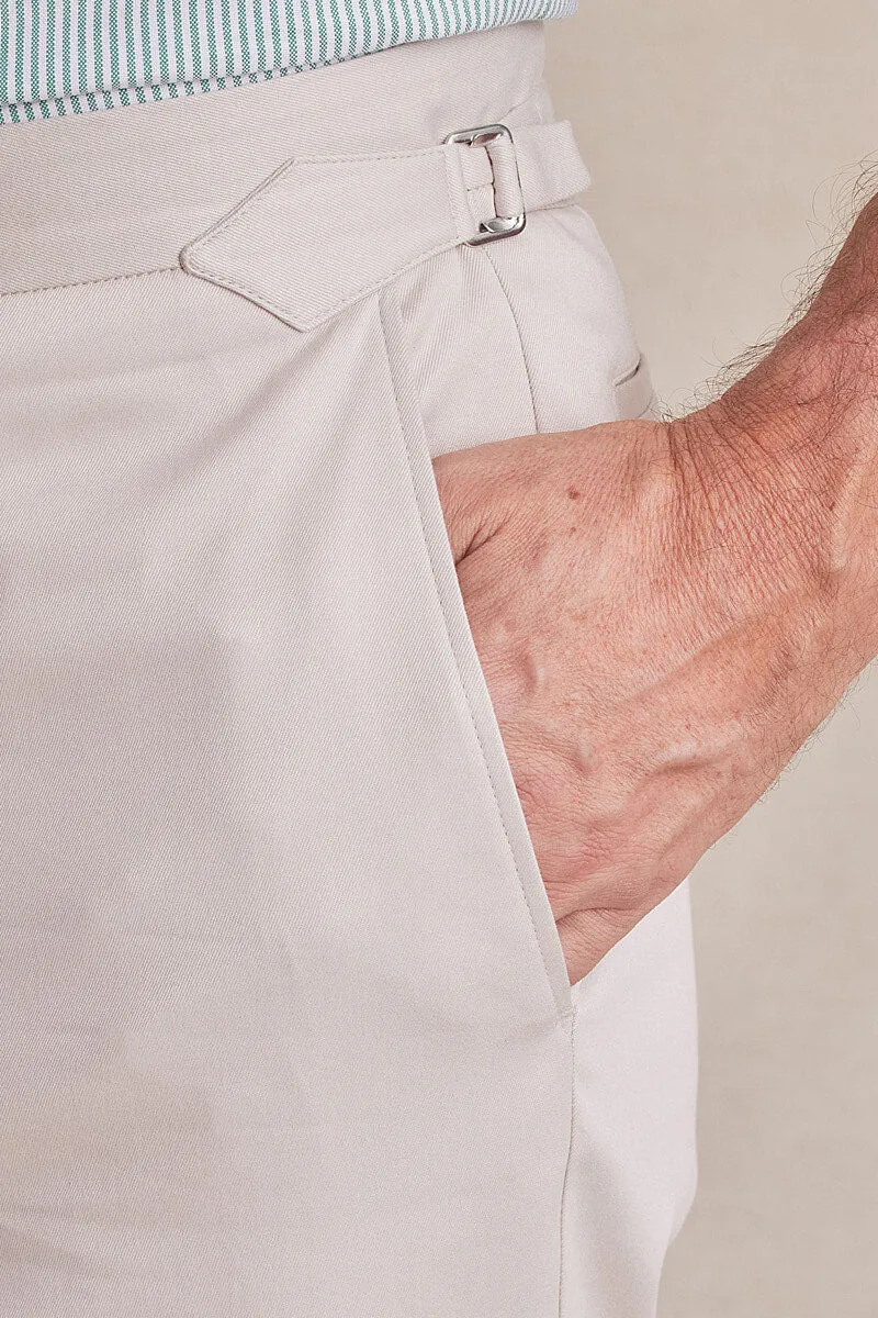 Stone Flat Front Cotton Chinos