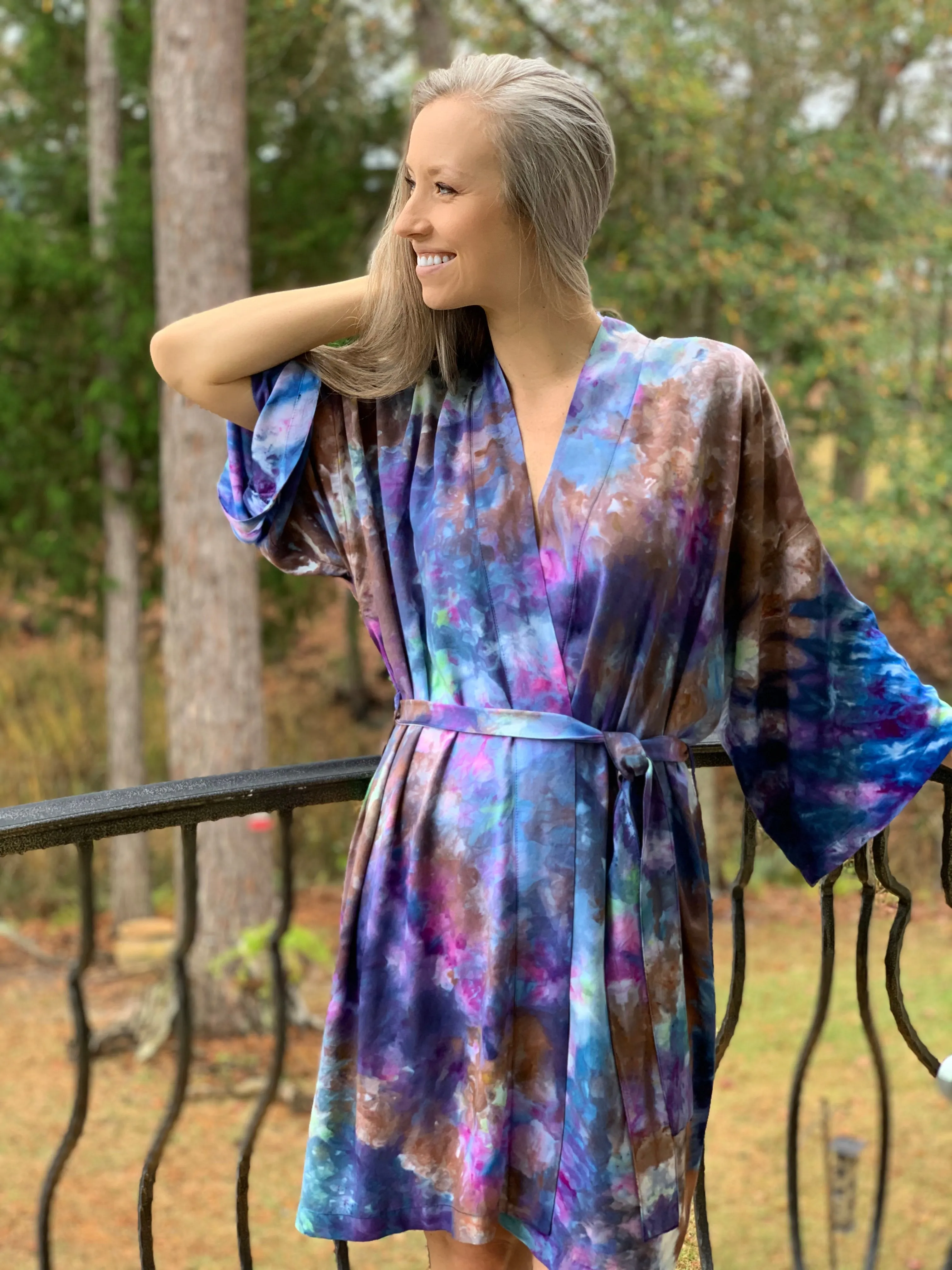 Sunlit forest kimono robe