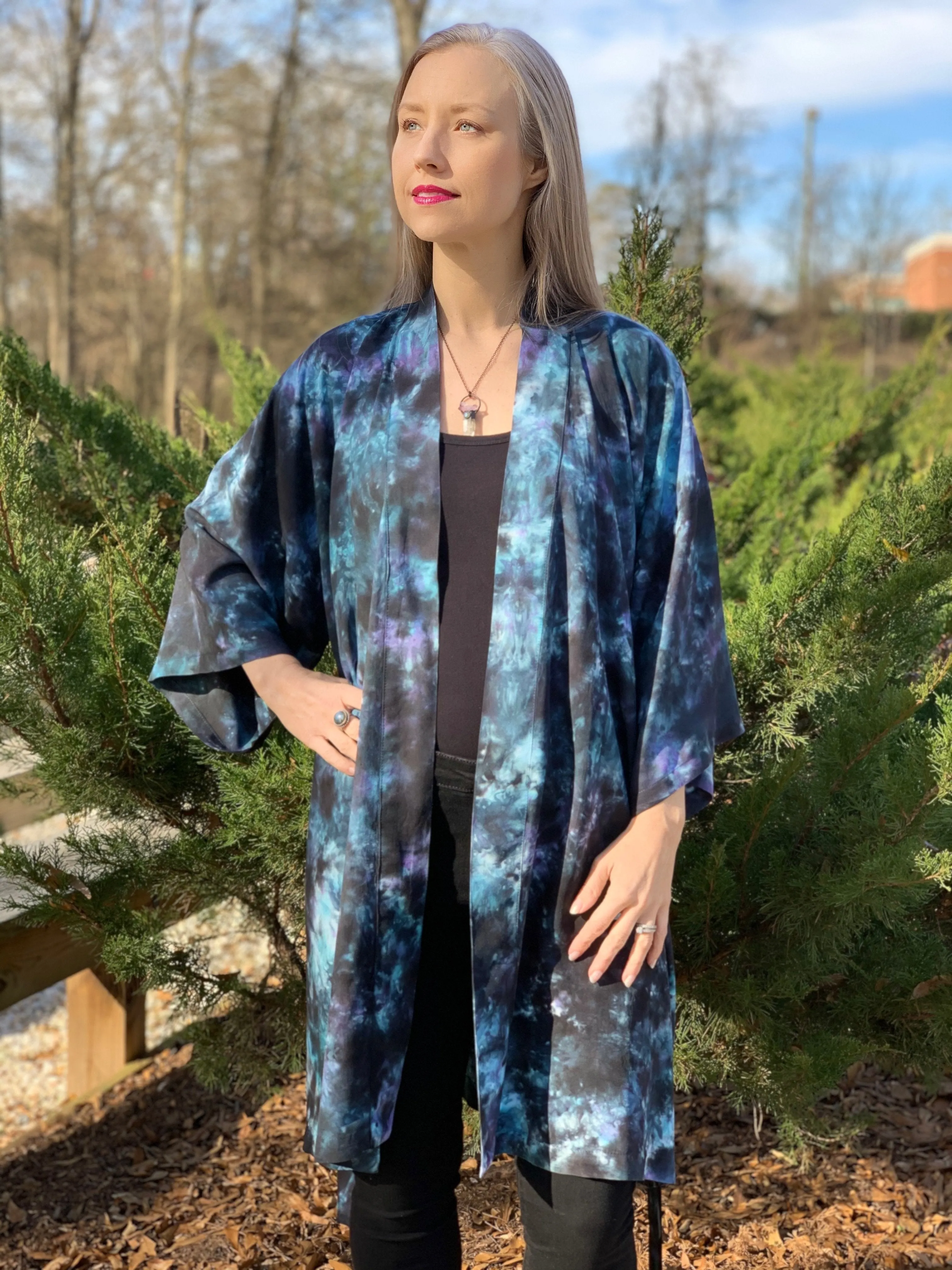 Sunlit forest kimono robe