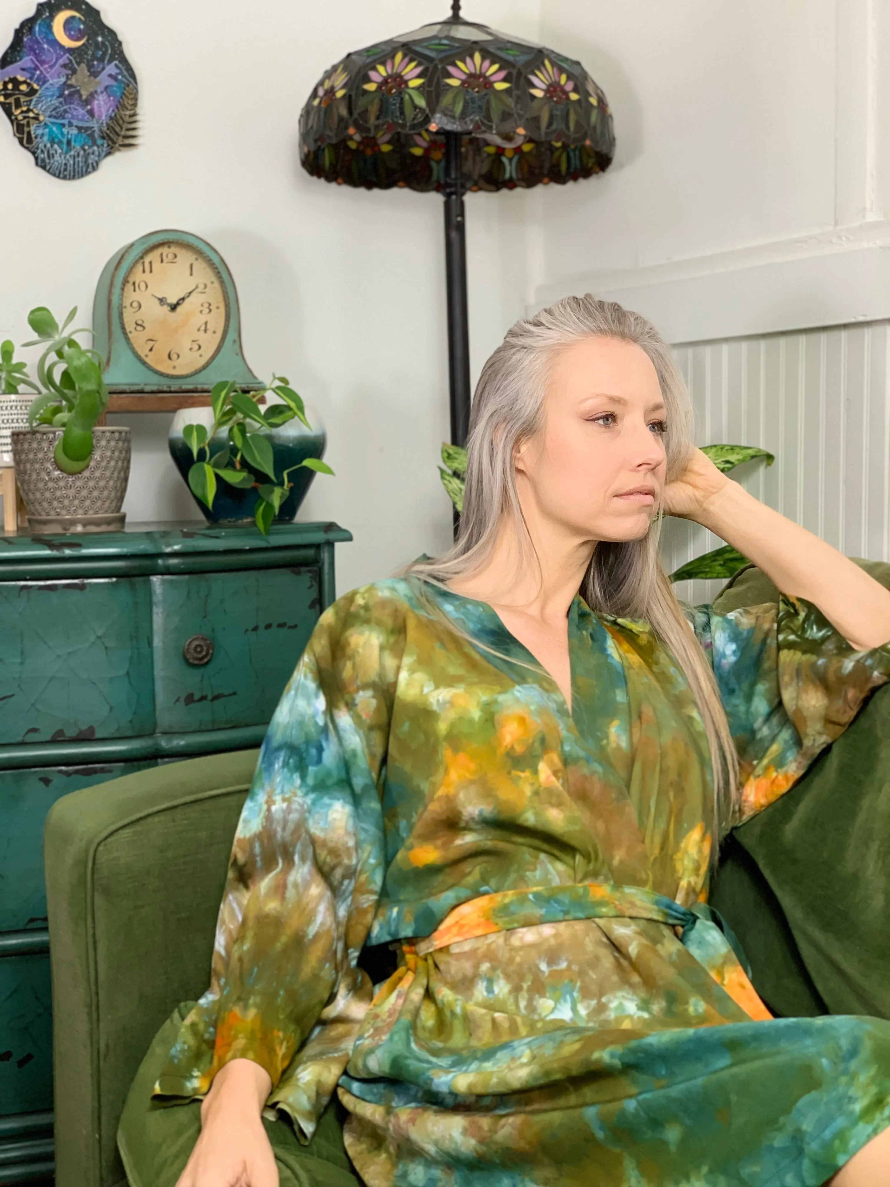 Sunlit forest kimono robe
