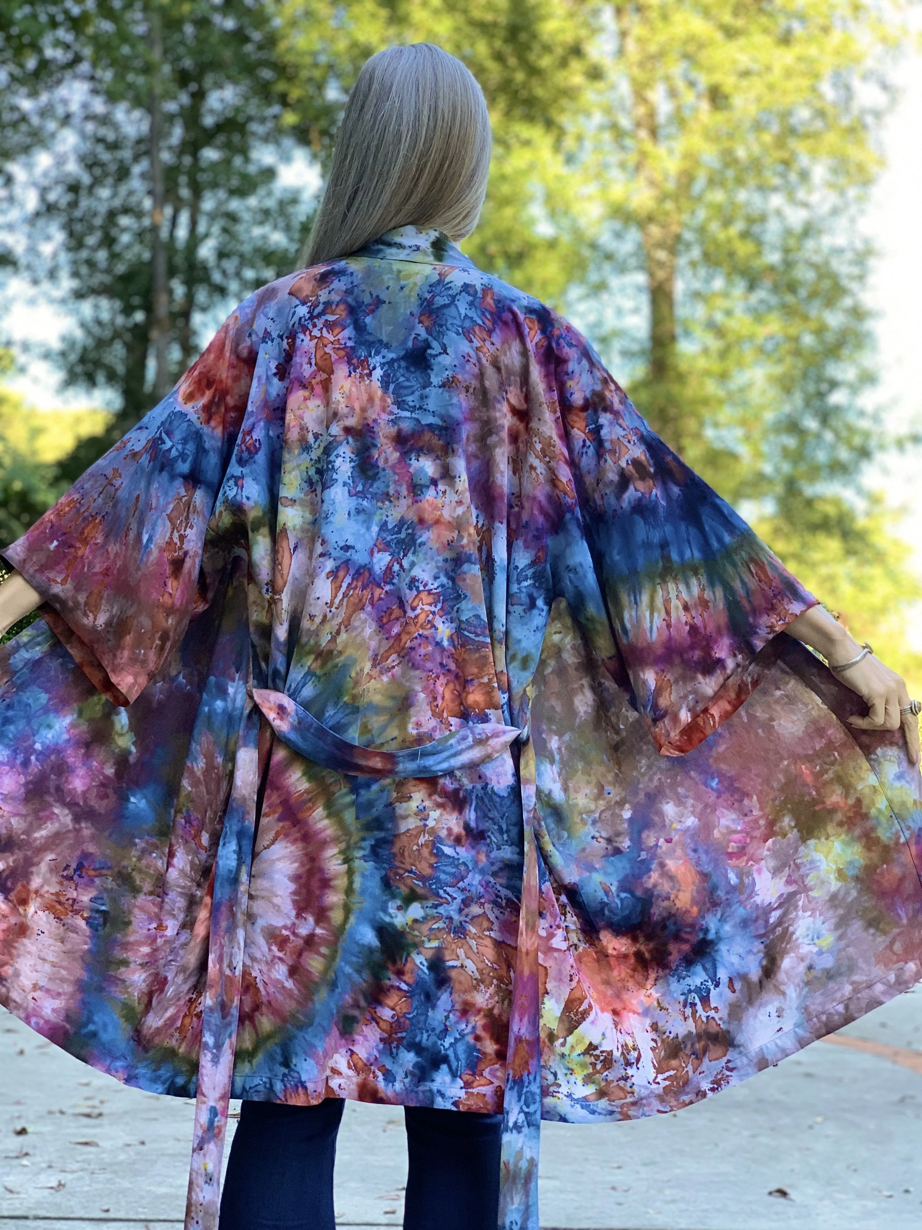 Sunlit forest kimono robe