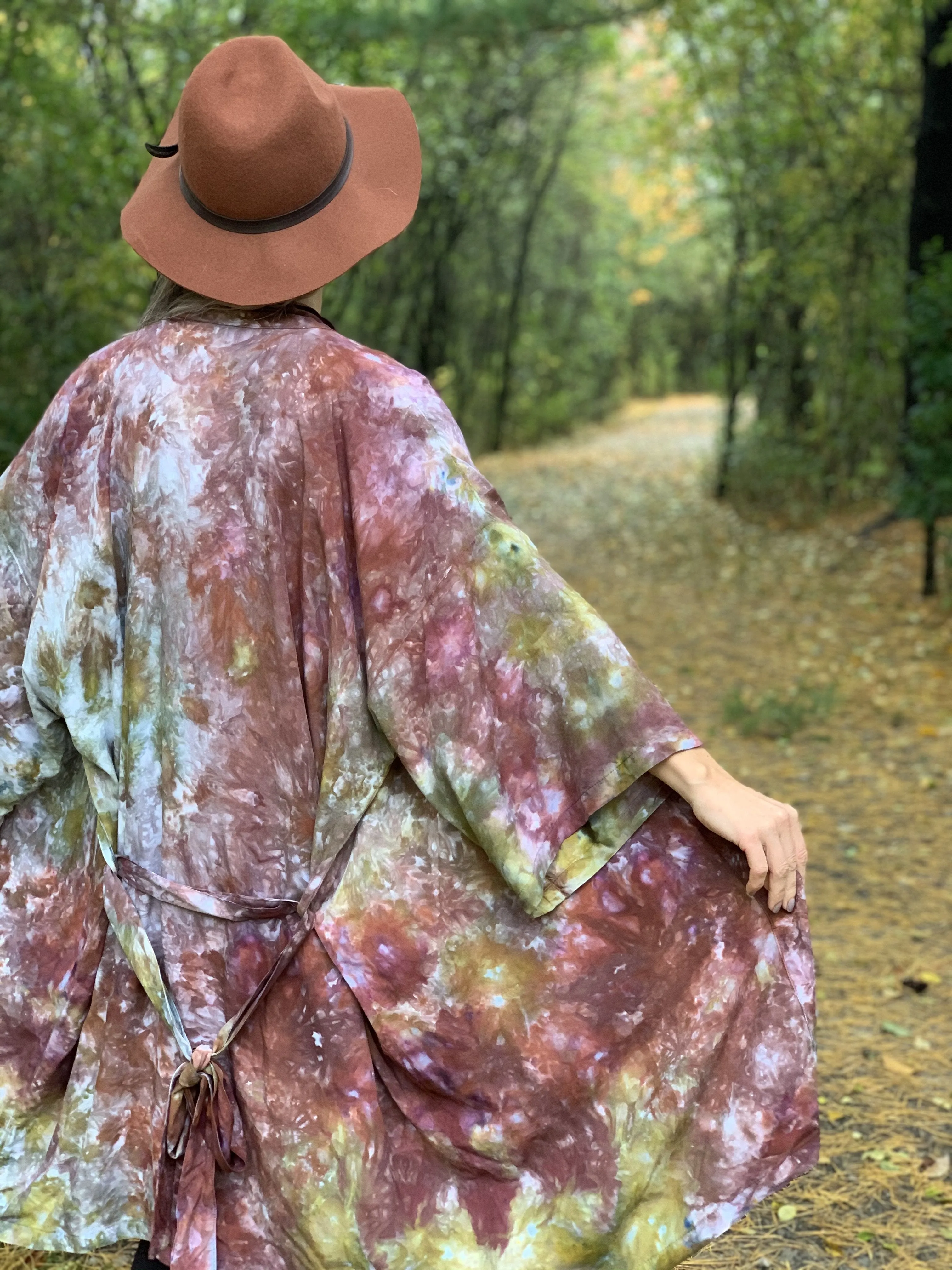 Sunlit forest kimono robe