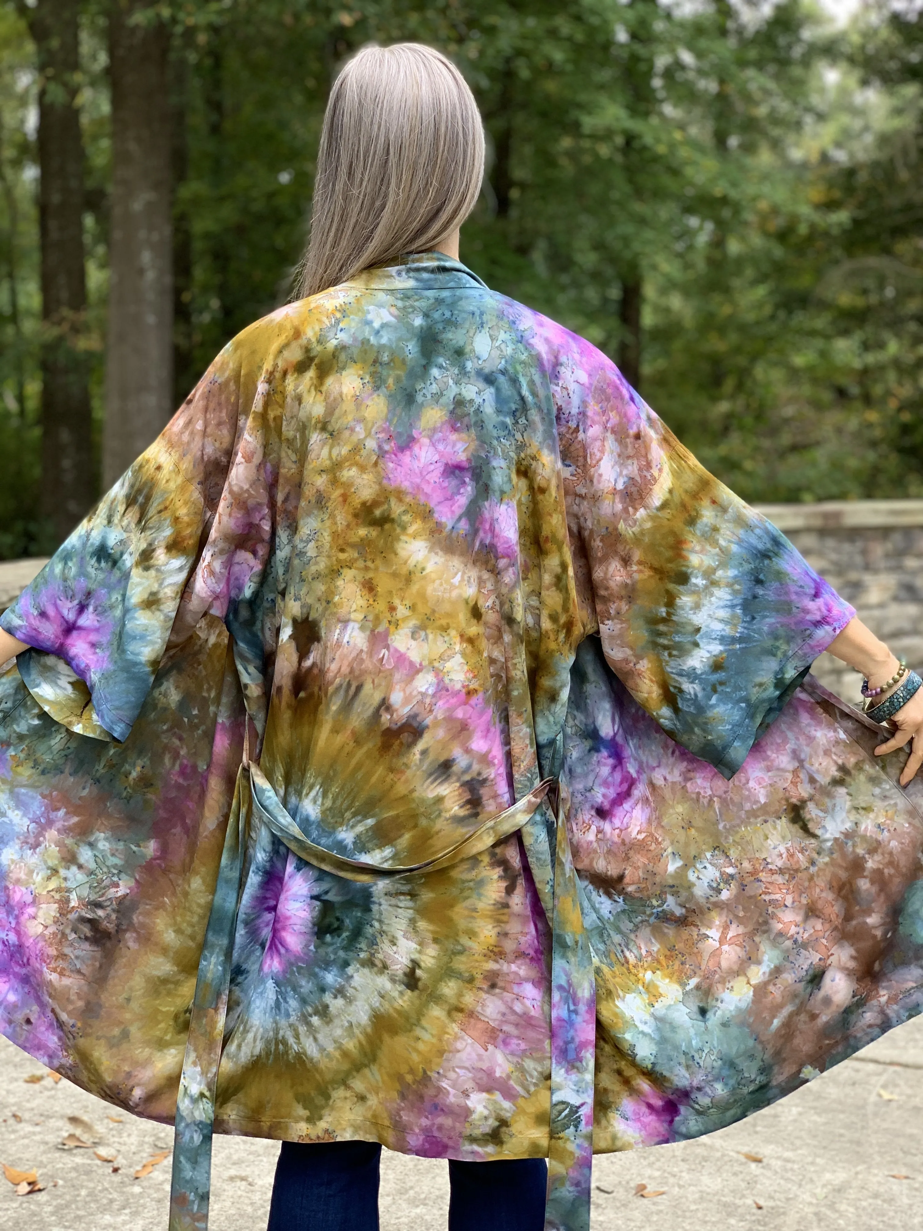 Sunlit forest kimono robe
