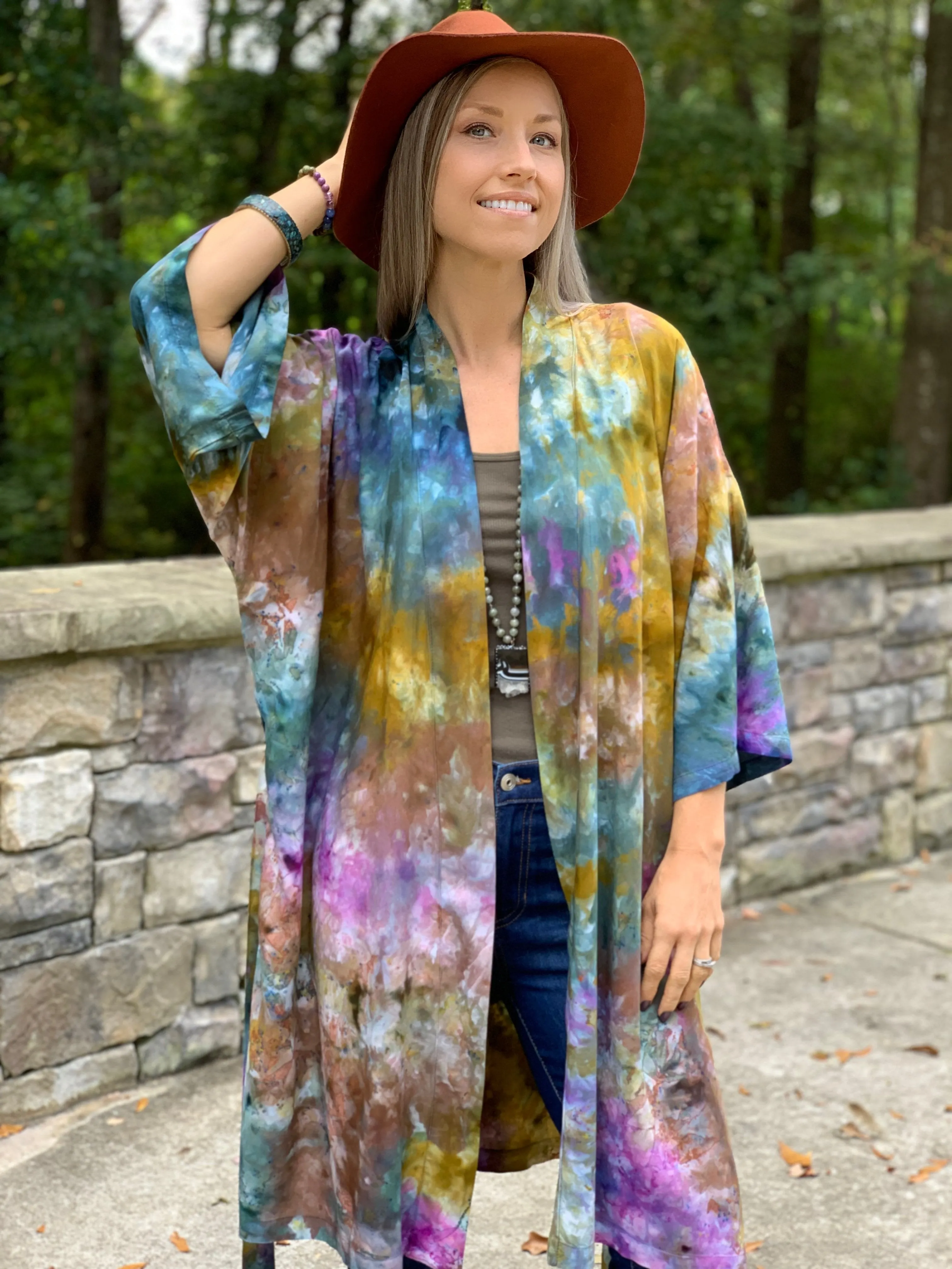 Sunlit forest kimono robe
