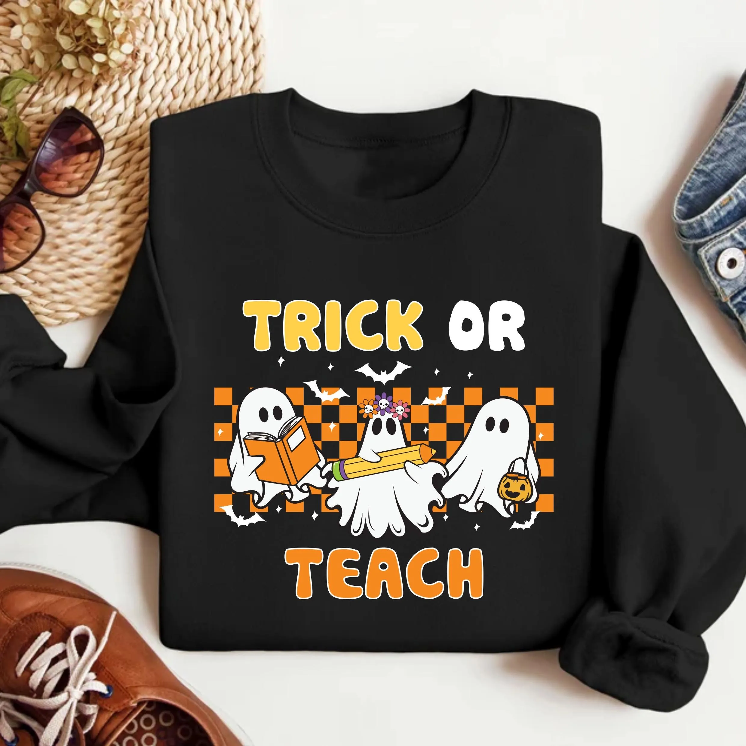 Teacher Halloween Sweatshirt, Trick or Teach Sweatshirt, Spooky Teacher Sweatshirt, Teacher Halloween Gift, Ghost Halloween Teacher Shirt