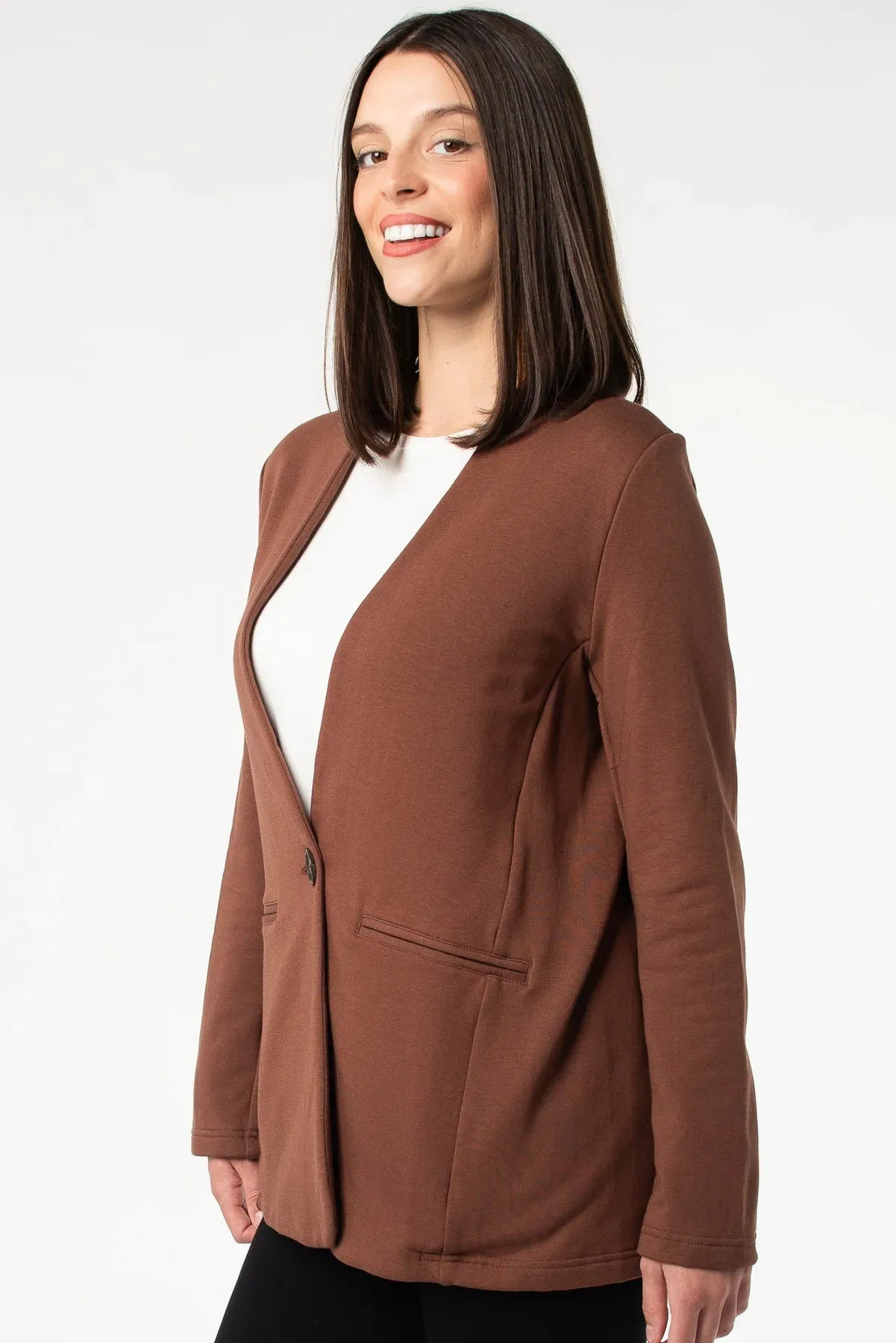 Terrera/LNBF Sale, 912900 Ophella Collarless Open Front Blazer, Cocoa 50% Off Regular Price