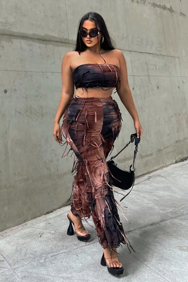Tie Dye Distressed Two-Piece Pants Set