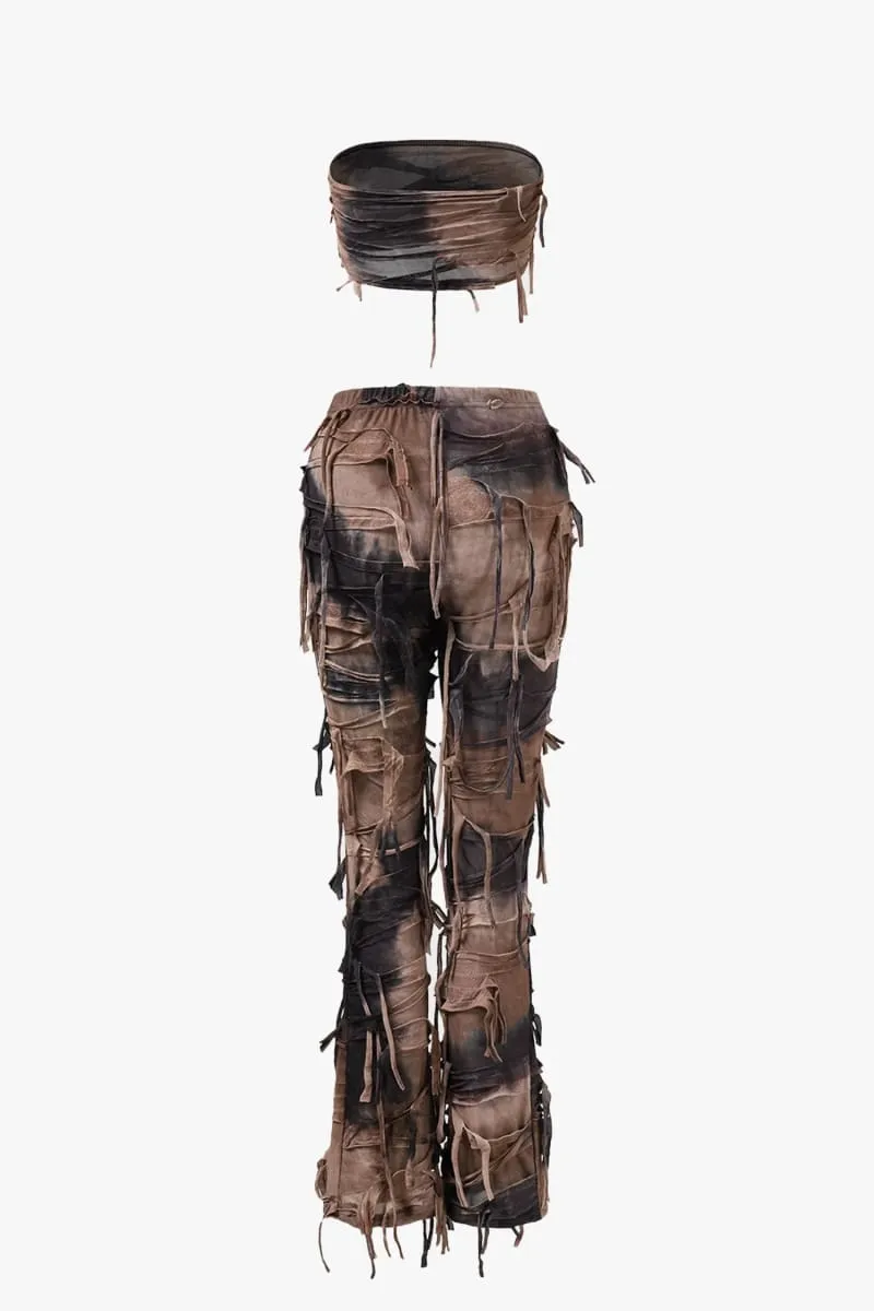 Tie Dye Distressed Two-Piece Pants Set
