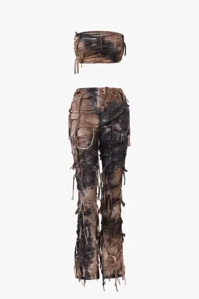 Tie Dye Distressed Two-Piece Pants Set