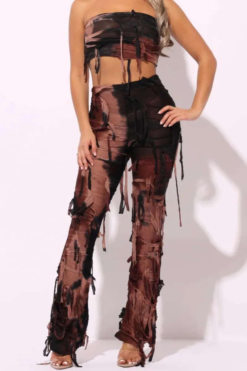 Tie Dye Distressed Two-Piece Pants Set