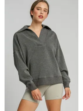 Umgee Johnny Collar Dropped Shoulder Sweatshirt