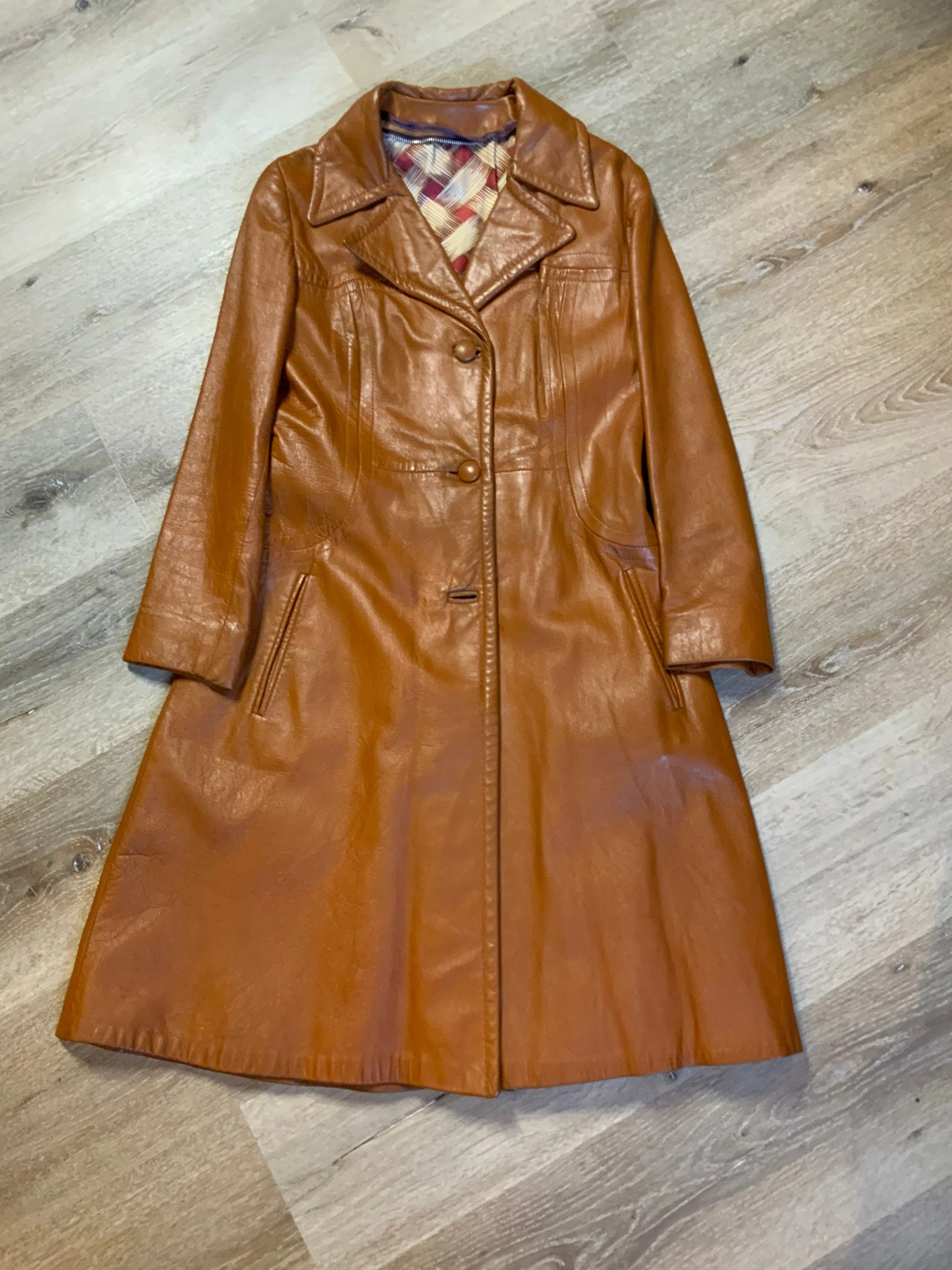 Vintage Caramel Brown Leather Coat, SOLD