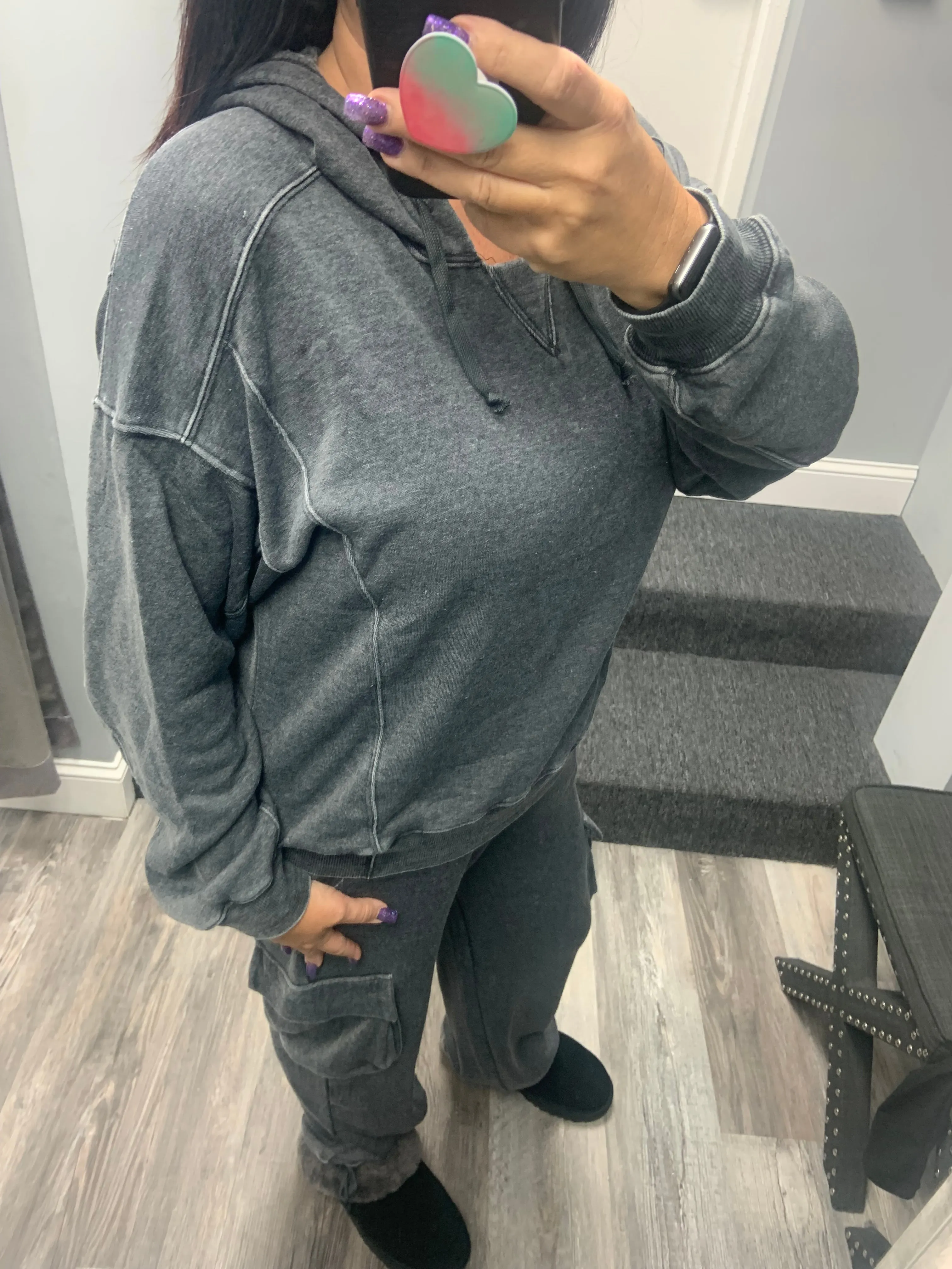 VINTAGE HAVANA CHARCOAL CASHMERE FLEECE HOODIE