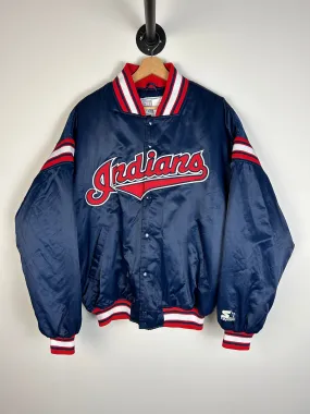 Vintage Y2K Starter Cleveland Indians Navy Satin Varsity Jacket
