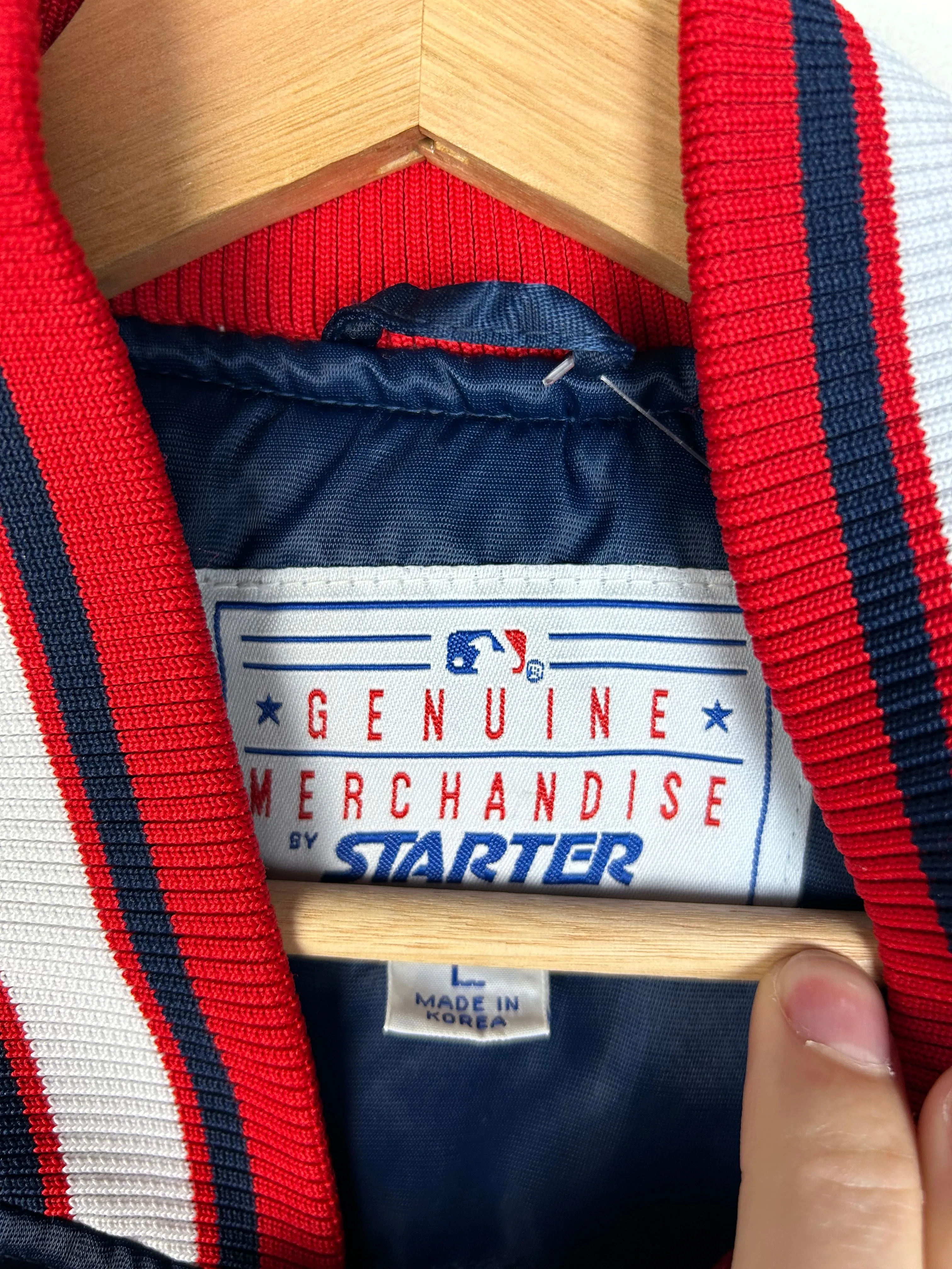 Vintage Y2K Starter Cleveland Indians Navy Satin Varsity Jacket