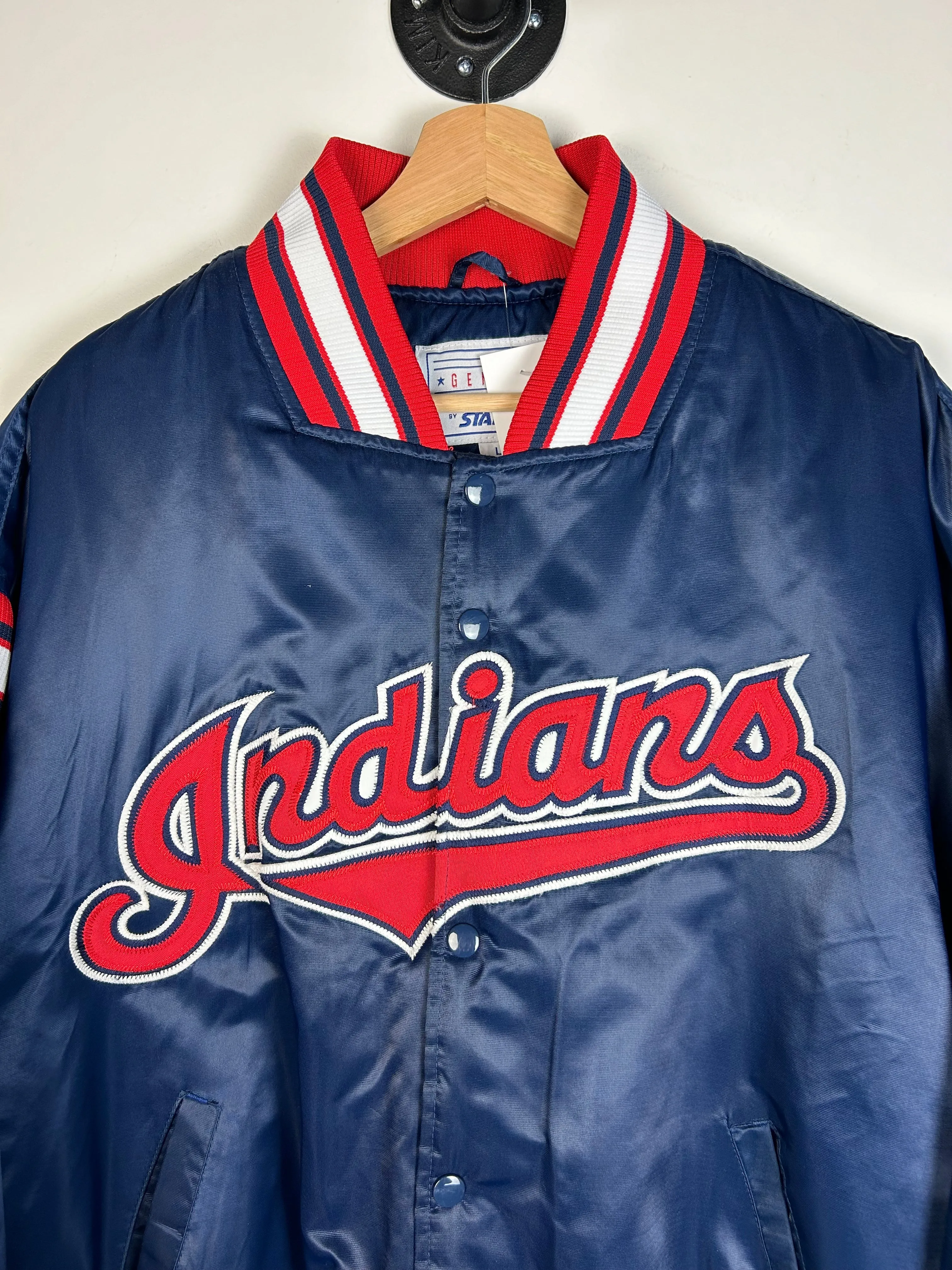Vintage Y2K Starter Cleveland Indians Navy Satin Varsity Jacket