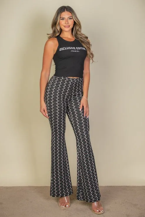 Wide Leg Wavy Print Stretch Flare Pants
