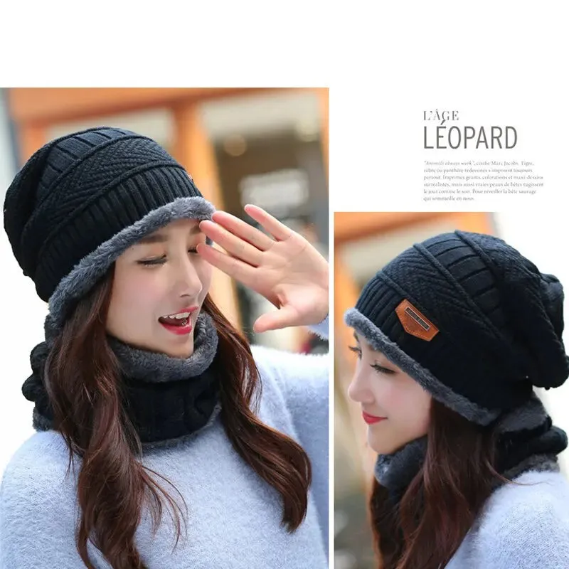 Winter Beanie Hat with Scarf