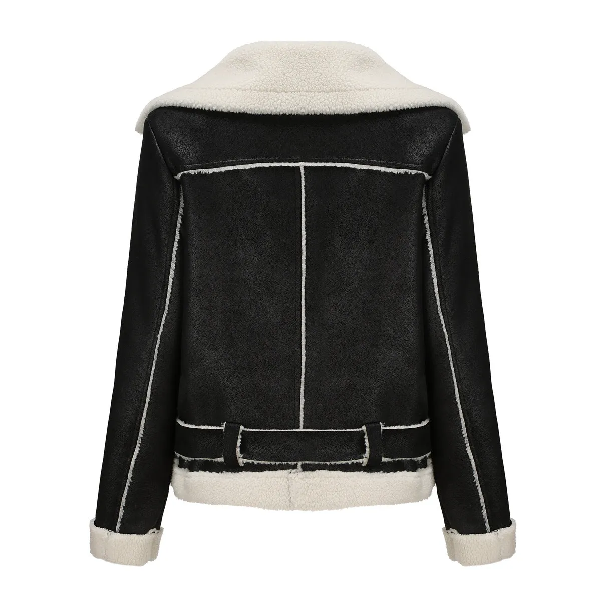 Women Faux Fur Shearling Leather Jacket